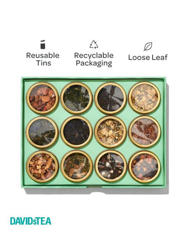 Davidstea David s Top Teas Sampler Loose Leaf Tea Set Assortment of 12 Fan Favourite Teas 109 g / 3.8 oz