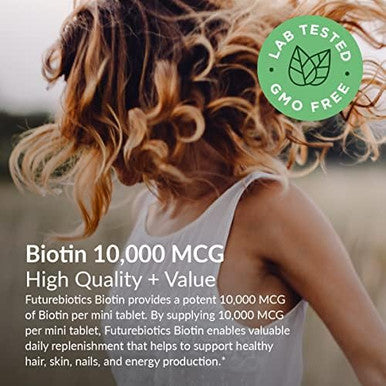 Futurebiotics Biotin 10000 Mcg High Potency Tablets Supports Healthy Hair Skin & Nails & Energy Production Nongmo 360 Vegetarian Tablets