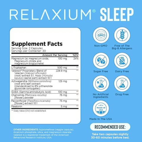 Relaxium Sleep & Brain Iq Capsules " Travel Pack " Doctor Formulated Sleep Aid & Nootropic Brain Support " Melatonin Gaba Ashwagandha " Focus & Rest Support " 24 Pouches 6Ct Each