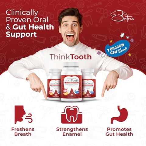 Think Tooth 60 Chewable Tablets Oral Probiotics For Mouth Bad Breath Treatment For Adults 5 Strains 7 Billion Cfu Doctor Formulated Oral Probiotics For Teeth & Gums Fresh Breath Chronic Halitosis