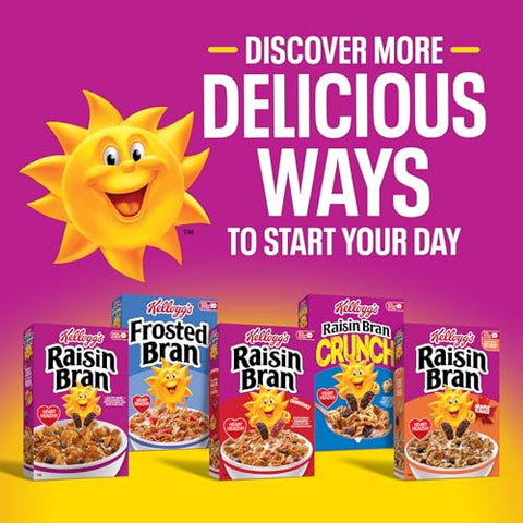 Kellogg's Raisin Bran Crunch Breakfast Cereal Cups, Fiber Cereal, Made with Real Fruit, Original, 33.6oz Case (12 Cups)