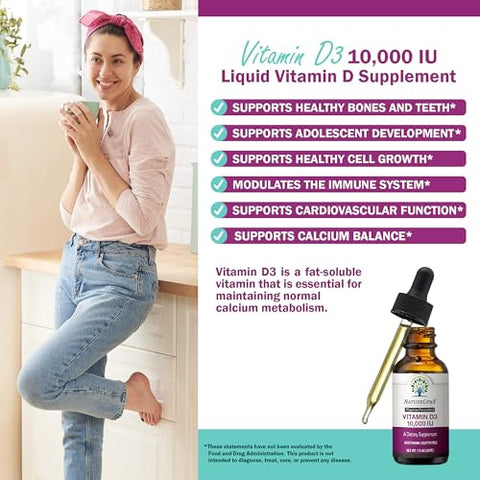 Naturegenx Vitamin D3 Liquid Drops Immune Support & Bone Strength For Adults Vegan Non-Gmo Gluten-Free 30Ml (1-Month Supply)