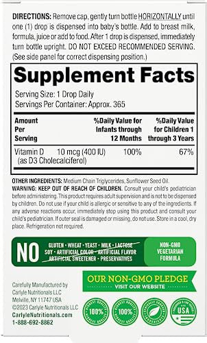 Carlyle Baby Vitamin D3 Liquid Drops 365 Servings 31Oz