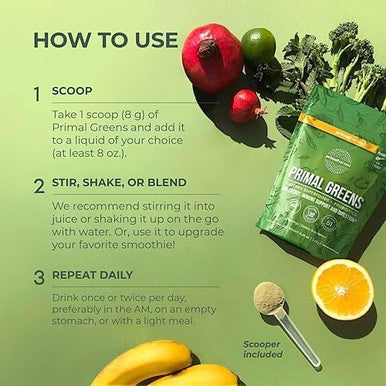 Primal Creatine Powder + Super Greens Powder Bundle 2Pack Build Strength Boost Recovery & Support Wellness 30 Servings Each
