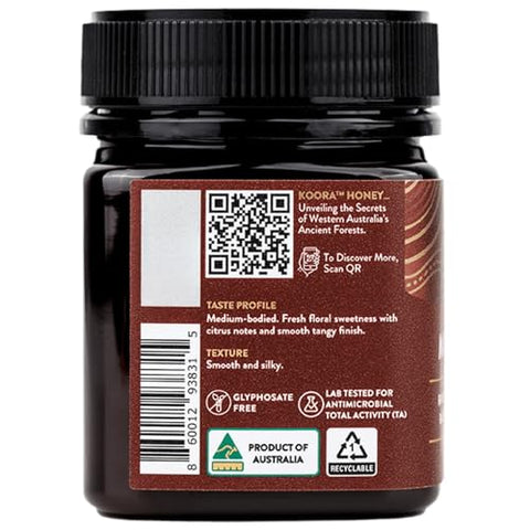 KOORA Marri Honey TA 25+ (MGO 1197+ Manuka Honey Rating Equiv.) Low GI, Raw Medicinal Honey for Daily Health & Immune Support, from the Ancient Wild Forests of Western Australia, 8.8 oz