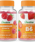 Lifeable Magnesium + Vitamin B6 Gummies Bundle Great Tasting Vitamin Supplement Gluten Gmo Chewable Gummy