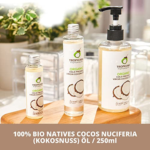 Tropicana Virgin Coconut Oil USDA Organic 8.45 fl. oz. Whole Kernel Cold-Pressed Coconut Oil Hexane-Free Not-Hydrogenated Great for Hair & Skin with Delicious Light Coconut Flavor & Aroma