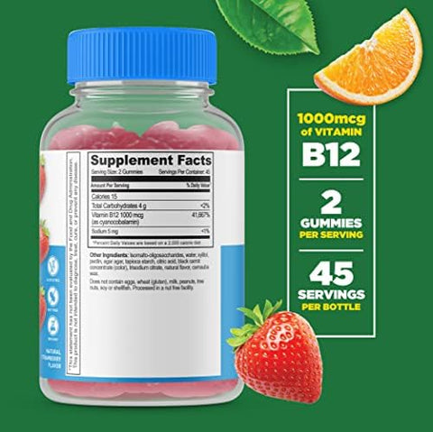 Lifeable Sugar Biotin + Vitamin B12 Gummies Bundle Great Tasting Vitamin Supplement Gluten Gmo Chewable Gummy