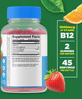 Lifeable Sugar Vitamin B12 + Prebiotic Fiber Gummies Bundle Great Tasting Vitamin Supplement Gluten Gmo Chewable Gummy