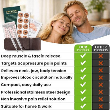 Granvera Premium Acupuncture Pen Ear Seeds Acupressure Kit Ear Seed Stickers With Stainless Steel Gua Sha Fascia Stick Massage Tool Auricular Therapy Set Trigger Point & Relaxation Wellness Kit 6 Packs