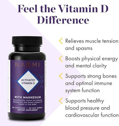 Naomi Activated Vitamin D3 5000 Iu (125 Mcg) Supplement With Magnesium For Strong Bones, Teeth, Muscle, Immune And Mood Support, Non-Gmo, Gluten Free, 60 Veggie Caps, 30 Day Supply