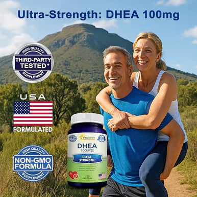 DHEA (100mg Max Strength, 200 Capsules) to Promote Balanced Hormone Levels for Women & Men - DHEA Supplement Pills to Support Healthy Metabolism, Libio, Brain, Immune Function & Pure Energy