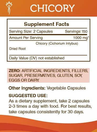 Secrets of the Tribe Chicory 300 Capsules, 1000 mg, Chicory (Cichorium Intybus) Dried Root (300 Capsules)