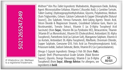 Vitabiotics Wellteen Him Plus Omega3 Maximum Nutritional Support for Teenagers and Young Men Ages 1319 56 Tablets and Capsules