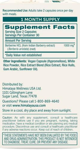 Himalaya Berberine For Balanced Support Digestion & Immune System Support 500 Mg 60 Vegetarian Capsules 1 Month Supply