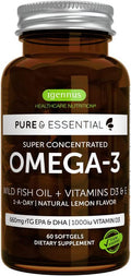 Pure & Essential Omega-3 & D3 1000iu, Fast-Acting rTG, Support Eyes, Heart & Brain Function, 1-a-Day, Highly Concentrated EPA & DHA Wild Fish Oil, Non-GMO (1)