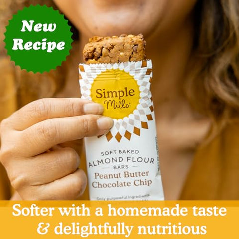 Simple Mills Almond Flour Snack Bars, Peanut Butter Chocolate Chip - Gluten Free, Made with Organic Coconut Oil, Breakfast Bars, Healthy Snacks, 6 Ounce (Pack of 2)