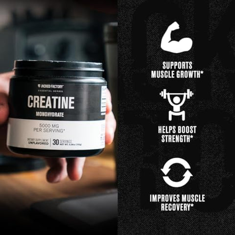 Jacked Factory Nitrosurge Build Pre Workout With Creatine For Muscle Building (30 Servings Arctic White) & Creatine Monohydrate Powder For Muscle Growth & Increased Strength (30 Servings Unflavored)