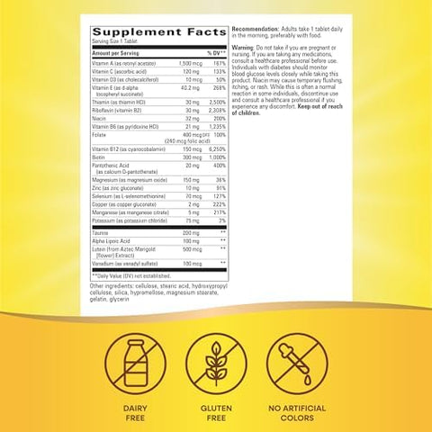 NatureS Way Alpha Betic Diabetic Multivitamin For Daily Nutritional Support With BVitamins For Energy Metabolism Support Alpha Lipoic Acid Taurine Lutein 30 Tablets
