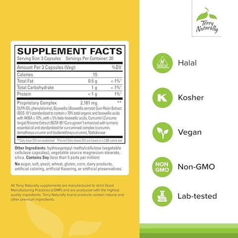 Terry Naturally Curamin Curcumin Supplement For Circulation & Endorphin Support Support For Occasional Discomfort Aids Healthy Muscles 60 Capsules (Pack Of 2)