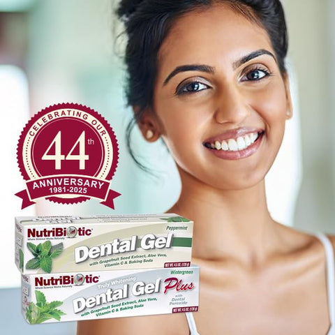 Nutribiotic â€“ Dental Gel Golden Peppermint 4.5 Oz With Gse Aloe Vitamin C & Baking Soda Vegan Biodegradable & Of Fluoride Gluten & Sodium Lauryl Sulfate / Sls