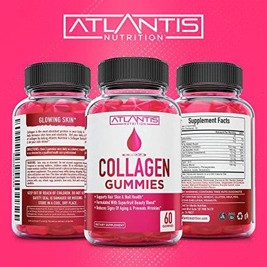 Atlantis Nutrition Collagen Peptides Gummies For Women - Formulated With Type I & Iii - Vitamin & Superfruit Beauty Blend - Formulated To Support Hair, Nail & Skin Health 60 Count