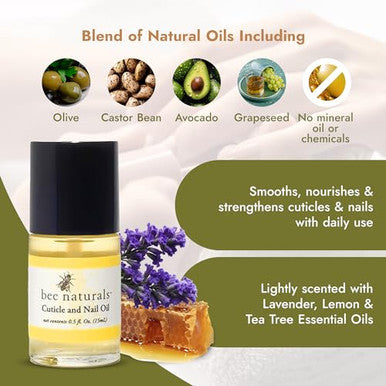 Bee Naturals Nail & Cuticle Oil Kit Nourishing Nail Strengthener With Vitamin E Olive & Avocado Oils Lavender Lemon & Tea Tree Aromatherapy Easy Pen Applicator For Healthy Revitalized Nails