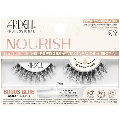 Ardell Nourish Lashes 753 Wispy Natural False Eyelashes with Peptides & Biotin Infused Band Lash Glue Included Fluffy Strip Lashes for Sensitive Eyes