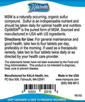 Kala Health MSMPure Tablets 120 Count 1000 mg per Tablet Pure MSM Organic Sulfur Supplement Made in USA