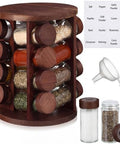 Yungyan Acacia Wood Brown Rotating Spice Rack Seasoning Organizer with 16 Empty Jars, Spice Containers Set with Labels and Funnel, Revolving Seasoning Rack for Kitchen Accessories