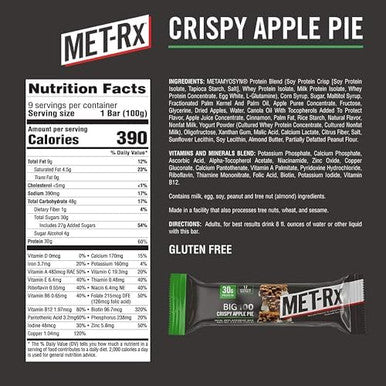 Metrx Big 100 Colossal Protein Bars Crispy Apple Pie Meal Bars 9 Count (Pack Of 2)
