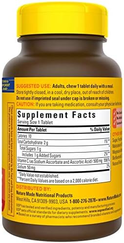 Nature Made Chewable Vitamin C 500 Mg Tablets 60 Count To Help Support The Immune System (Pack Of 3)
