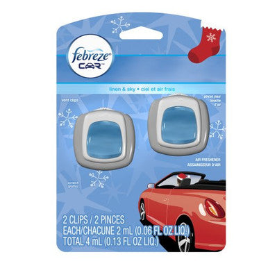 Febreze Car Vent Clips Linen & Sky Air Freshener (2Count 2 Ml Each) 0.13 Fl. Oz