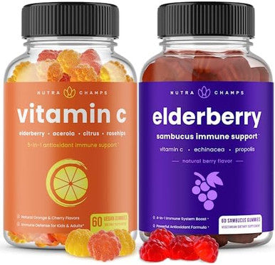 Nutrachamps (2Pack) Vitamin C Gummies And Elderberry Gummies Bundle