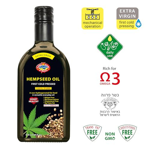 Golden Kings of Ukraine Pure Hemp Seed Cooking Oil - Extra Virgin Cold Pressed Oil - Unrefined and Non-Deodorized 11.83 OZ