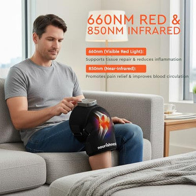 Nourish Nest Knee Massager With Heat And Red Light Cordless Heated Knee Brace With 3 Heat/3 Vibration/5 Light Levels Red Lights With 660Nm & 850Nm 5000Mah Massager For Knee Elbow Shoulder