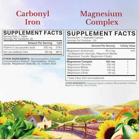 Vitalitown Magnesium Complex Supplement 500mg and 65mg Iron Supplement for Women Men for Sleep Muscle Blood Building and Energy Improvement