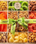 NUT CRAVINGS - Purim Mishloach Manot Dried Fruit & Mixed Nuts Gift Basket in Reusable Wooden Tray + Ribbon (12 Assortments) Ramadan Gifts Food Arrangement, Healthy Snack Care Package, Kosher