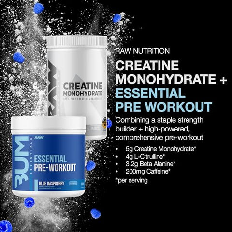 Raw Nutrition Creatine Monohydrate & Blue Raspberry Pre-Workout Powder Bundle