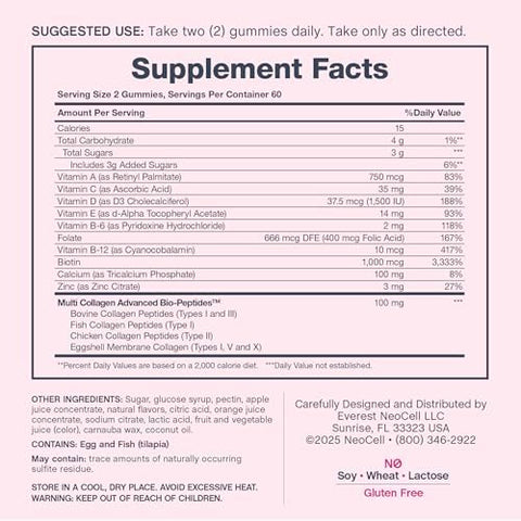 Neocell WomenS Multi Gummy With Collagen 120 Gummies Essential Vitamins and Minerals Berry Flavor Supplement