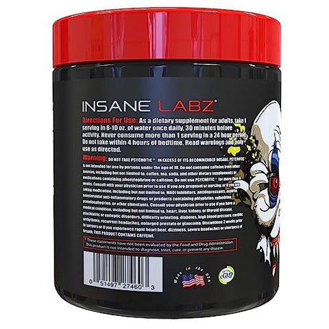 Insane Labz Psychotic High Stimulant Pre Workout Powder Extreme Lasting Energy Focus And Endurance With Beta Alanine Creatine Monohydrate Dmae 35 Srvgs Cherry Limeade