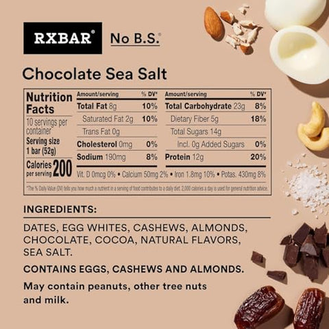RXBAR Protein Bars, Chocolate Sea Salt, 24 Count Simple Ingredient Snack Bars