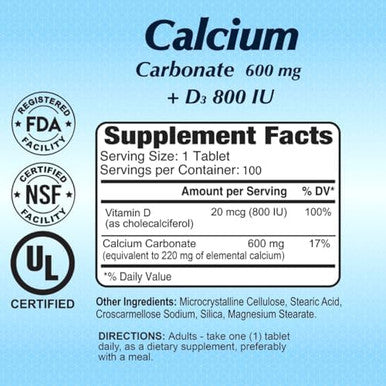 Calcium 600Mg + D3 Dietary Supplement By Alfa Vitamins Promotes Healthy Bones Healthy Teeth Healthy Heart Healthy Nervous System 100 Tablets