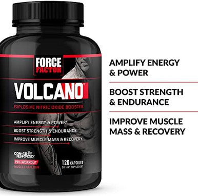 Force Factor Volcano Pre Workout Nitric Oxide Booster Supplement For Men With Creatine And Lcitrulline To Help Boost Nitric Oxide Energy Build Muscle & Improve Blood Flow 120 Count(Pack Of 3)