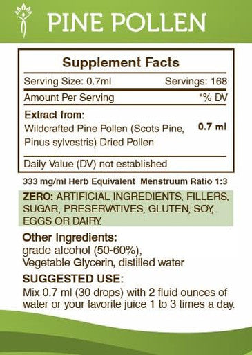 Secrets of the Tribe Pine Pollen Alcohol Tincture (Liquid Drops) 697 mg Wildcrafted Pine Pollen (Scots Pine, Pinus sylvestris) Dried Pollen (2x4 Fl Oz) Testosterone Support Supplement