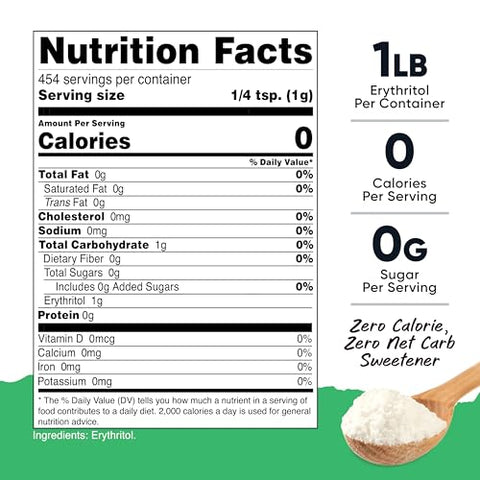 Nutricost Pantry Erythritol Plant-Based Sweetener Powder (1 LB) - Zero Additives, Zero Calories, Non-GMO