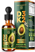 Elements Liquid Vitamin D3 + K2 (Mk-7) Drops 10,000 Iu High Absorption For Bone & Immune Support Non-Gmo, Avocado Oil Base Promotes Strong Bones, Heart & Immune Health 2 Fl Oz (60 Ml)