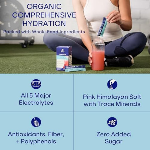Blueshift Electrolytes Natural Electrolytes Powder Packets Organic Hydration Packets Electrolyte Drink Mix Sticks With No Sugar Single Serve Pack Lemon Raspberry Flavor Powder Sticks (10 Pack)