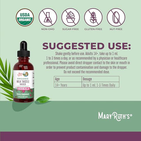 Maryruth'S Organic Milk Thistle Seed Liquid Extract Drops 1 Fl Oz 1190 Mg Milk Thistle Seed Silybum Marianum Alcohol-Free Vegan Usda Organic Non-Gmo
