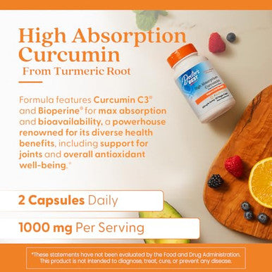 Doctor's Best Turmeric Curcumin Supplement For Men & Women 120 Veg Capsules 1000Mg